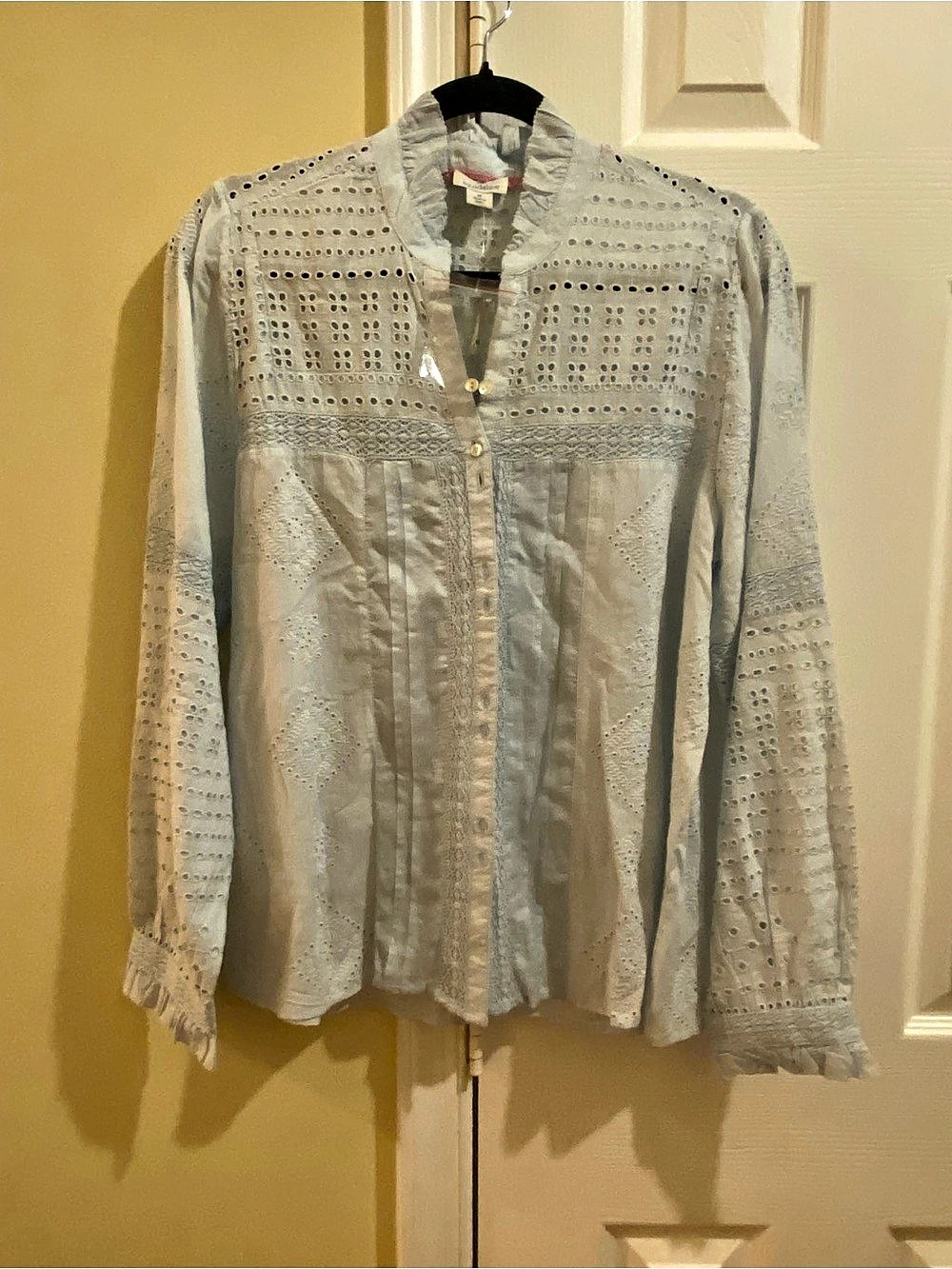 NWOT Sundance Annalynn Eyelet Blouse Shirt Long Sleeve Light Blue Size Medium